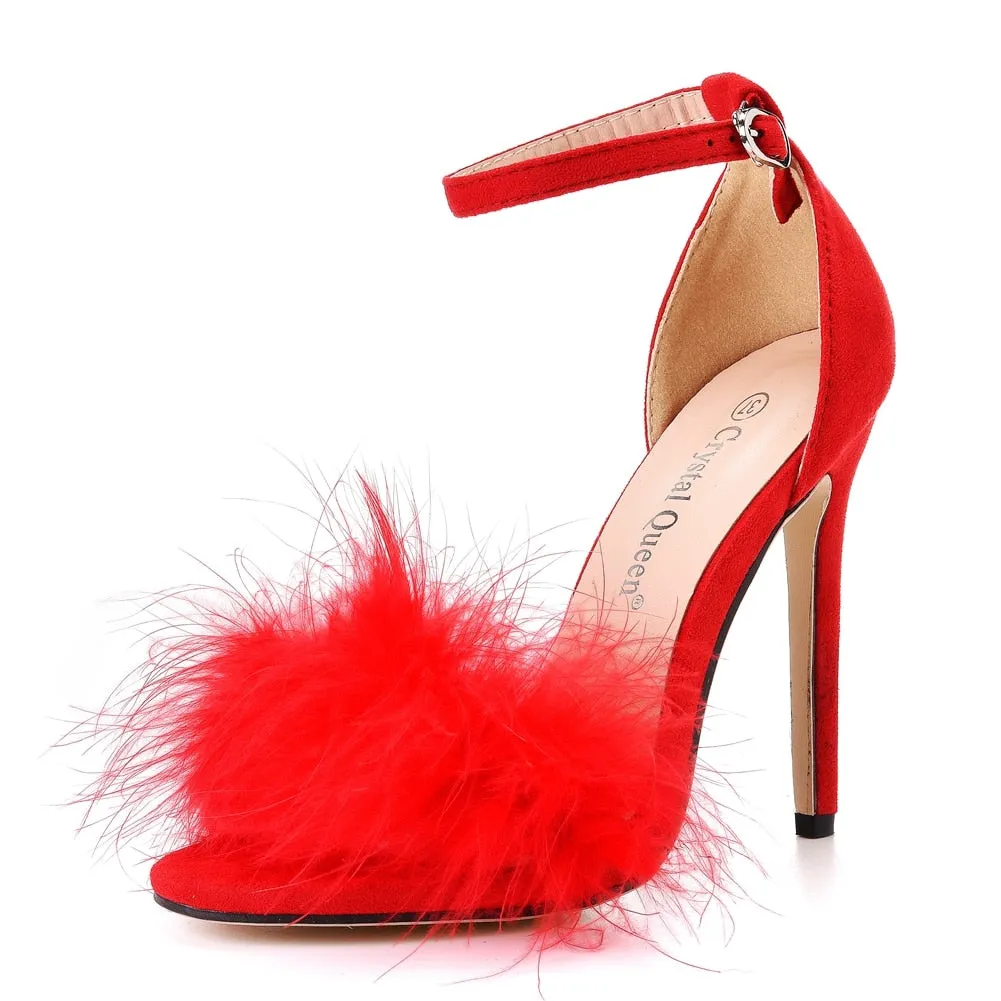 Fluffy Peep Toe Stilettos High Heel Sandals