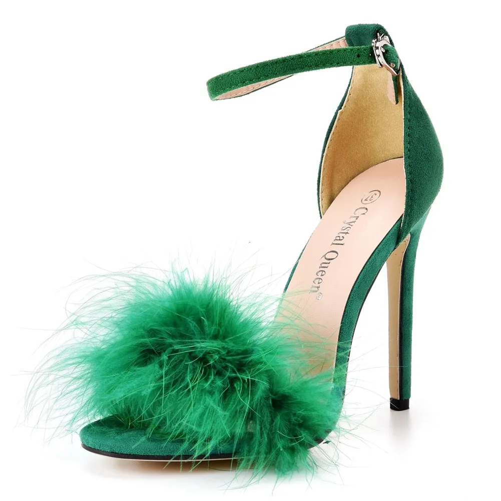 Fluffy Peep Toe Stilettos High Heel Sandals