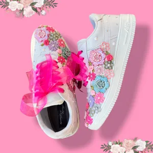 FUNKY N TRENDY hand embroidered floral work sneakers/ white sneakers /bridal shoes / bridal sneakers / floral sneakers/flower shoes /bridesmaid sneakers/ pink shoes / pink sneakers