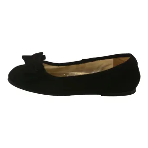 Girls Black Suede Velvet Bow Applique Flats 7 Toddler-13 Kids