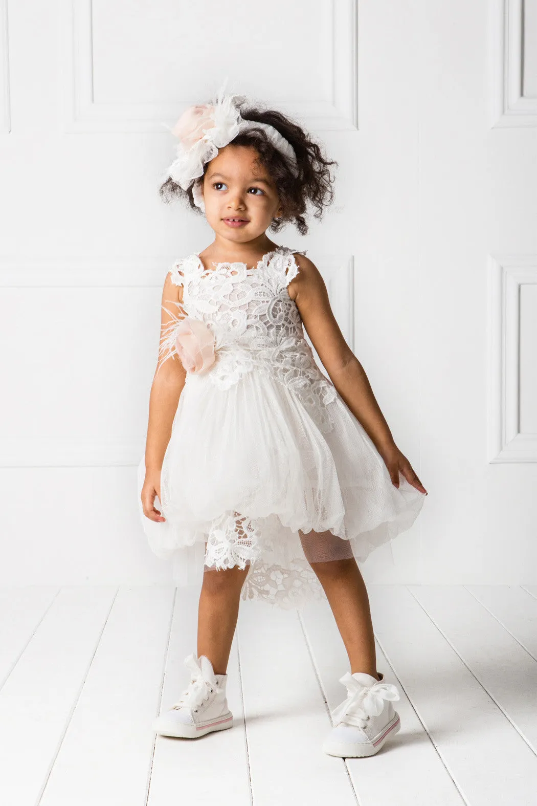 Girl's Lace Baloon dress - SANDRA off white