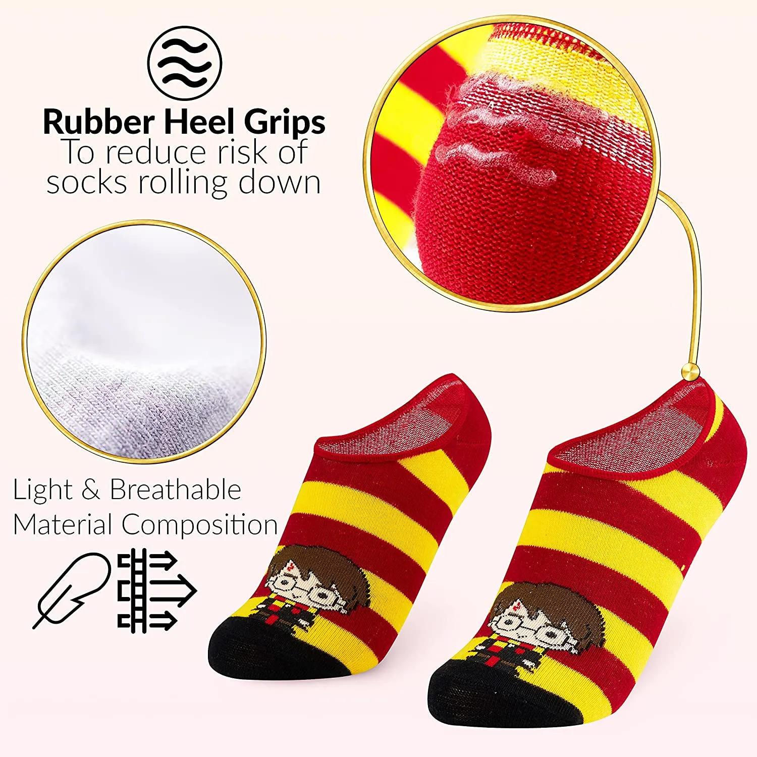 Harry Potter Invisible Socks Kids, 5 x No Show Socks Low Cut Socks Harry Potter Gifts