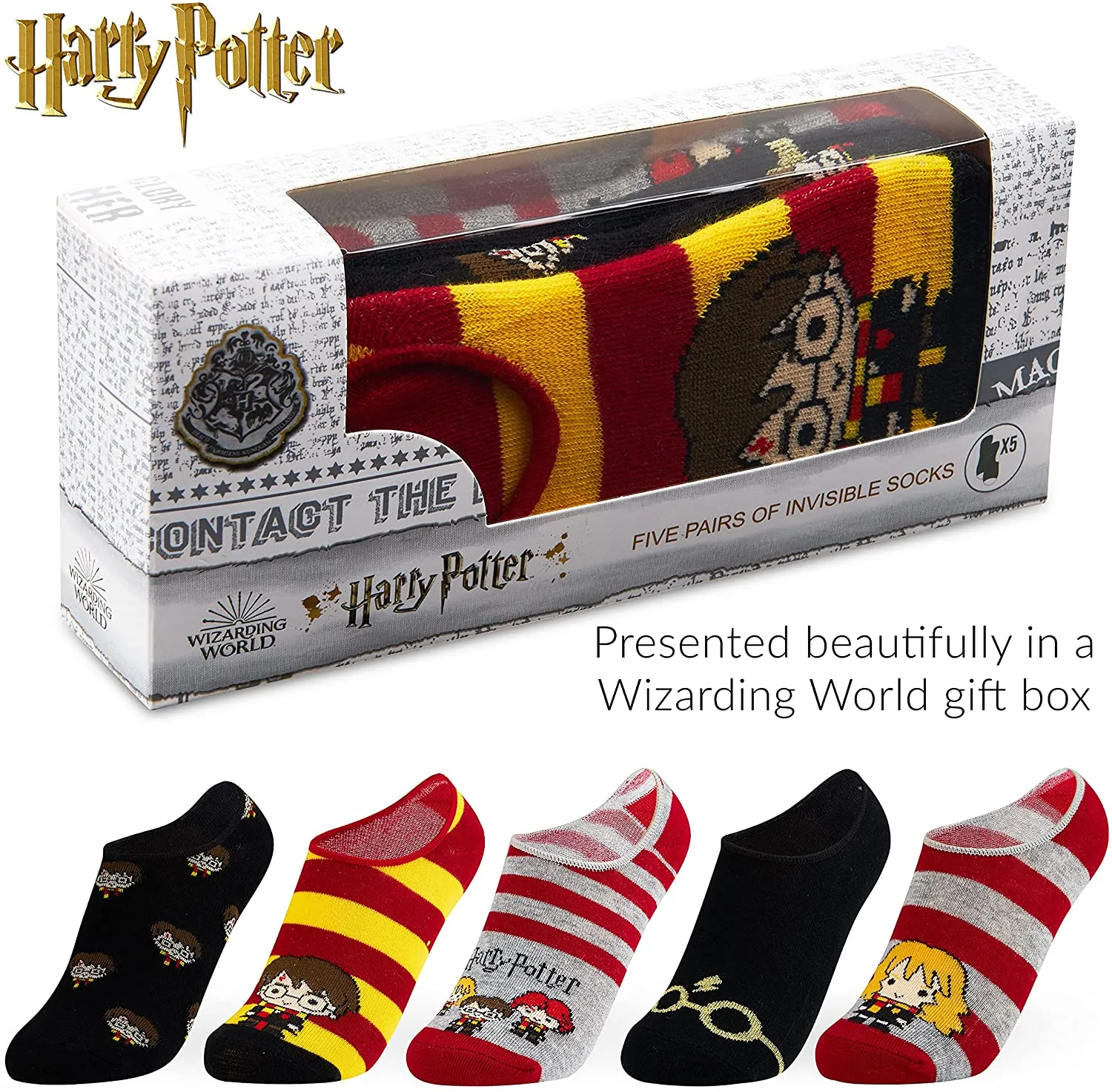 Harry Potter Invisible Socks Kids, 5 x No Show Socks Low Cut Socks Harry Potter Gifts