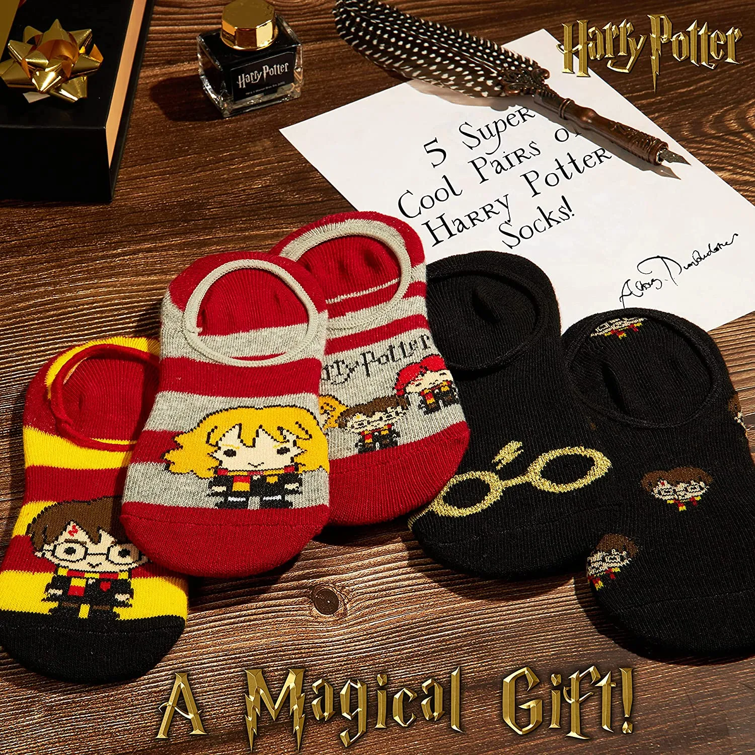 Harry Potter Invisible Socks Kids, 5 x No Show Socks Low Cut Socks Harry Potter Gifts