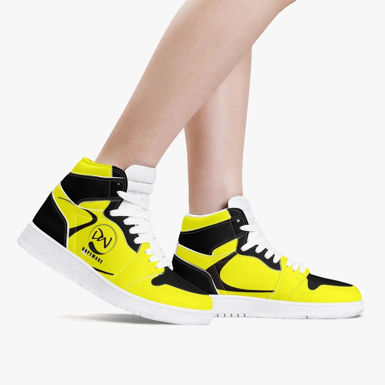 High-Top Leather Sneakers - Yellow and Black