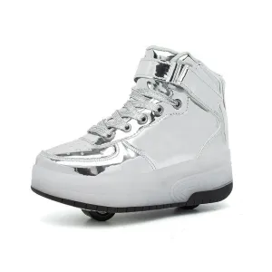 High Top Silver, Red Stylish Led Roller Shoes | Roller High Top Light Up Sneakers For Kids