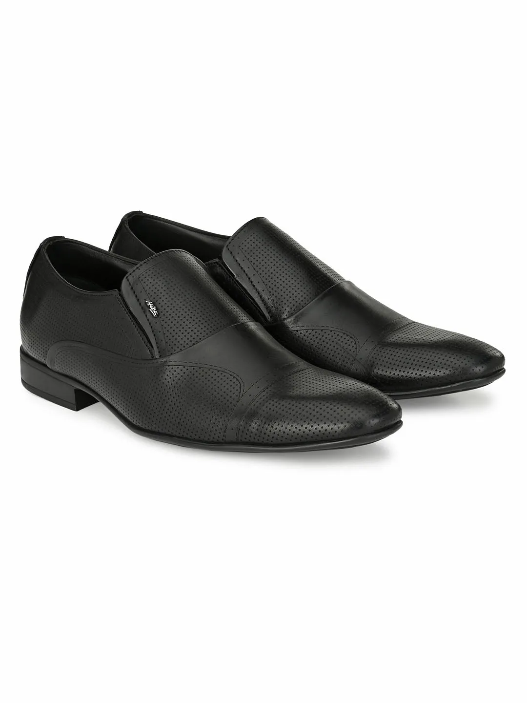 HITZN_17 Men's Black Leather Formal  Slip-On Shoes