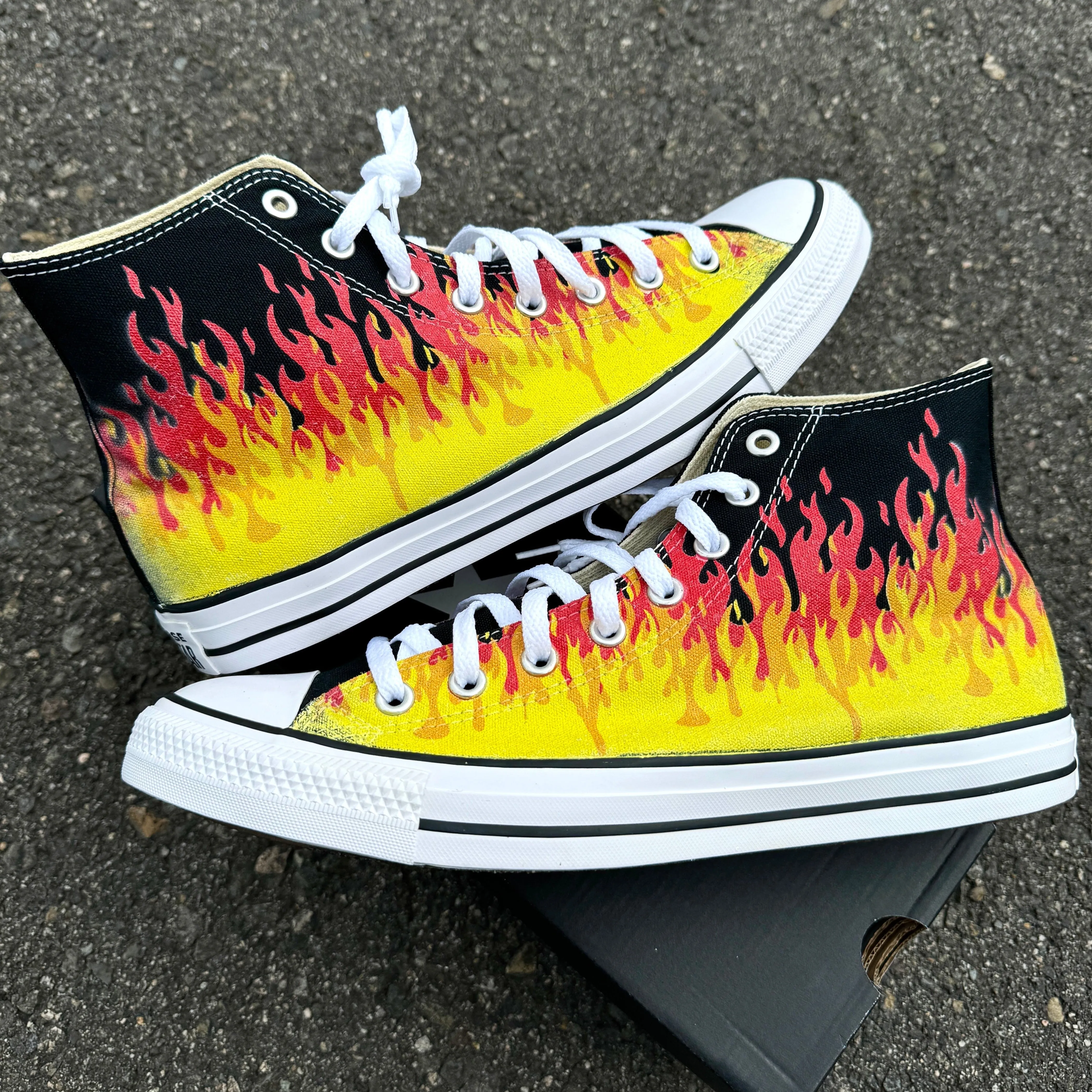 Hot Rod Red and Yellow Flames Converse Chuck Taylor High Top Sneakers