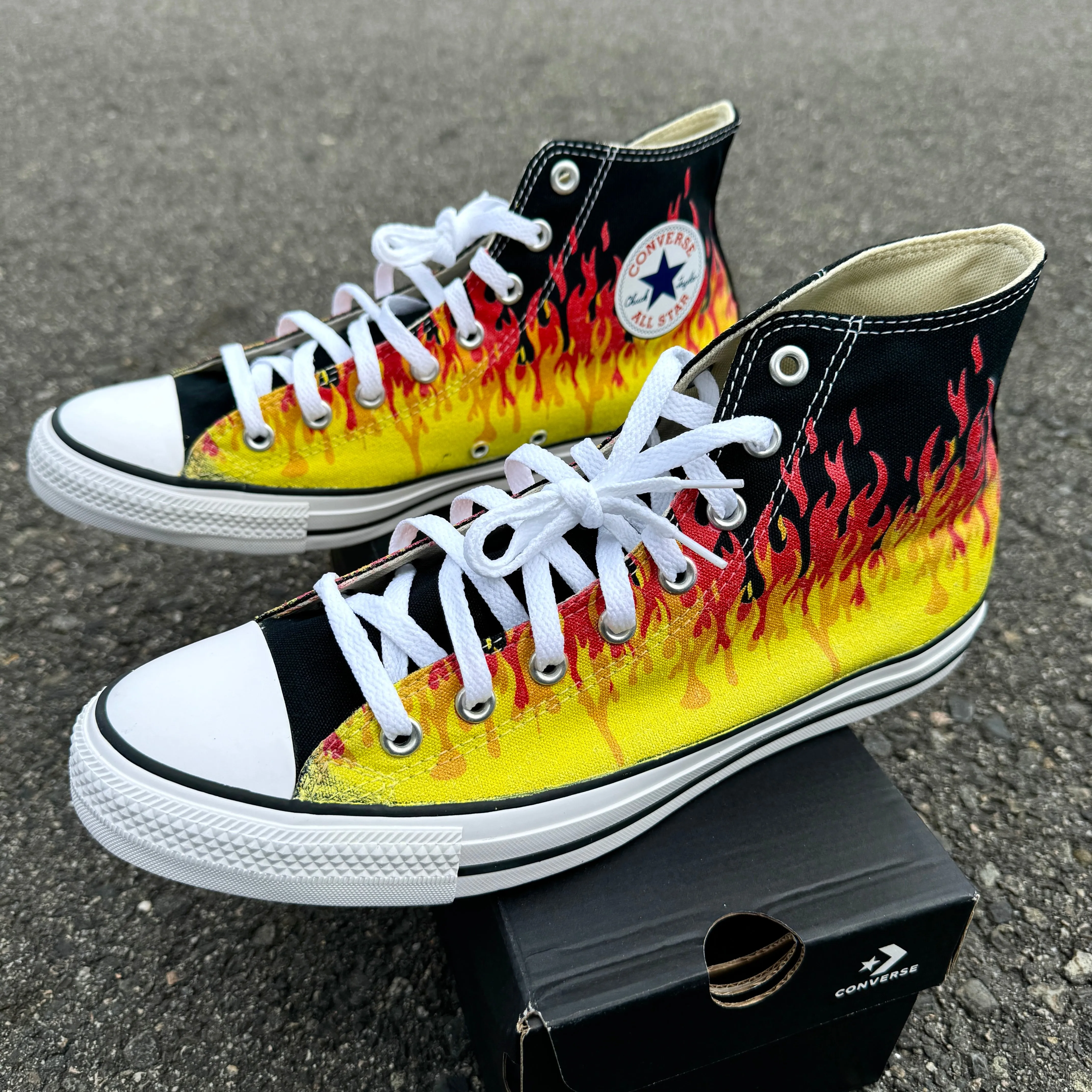 Hot Rod Red and Yellow Flames Converse Chuck Taylor High Top Sneakers