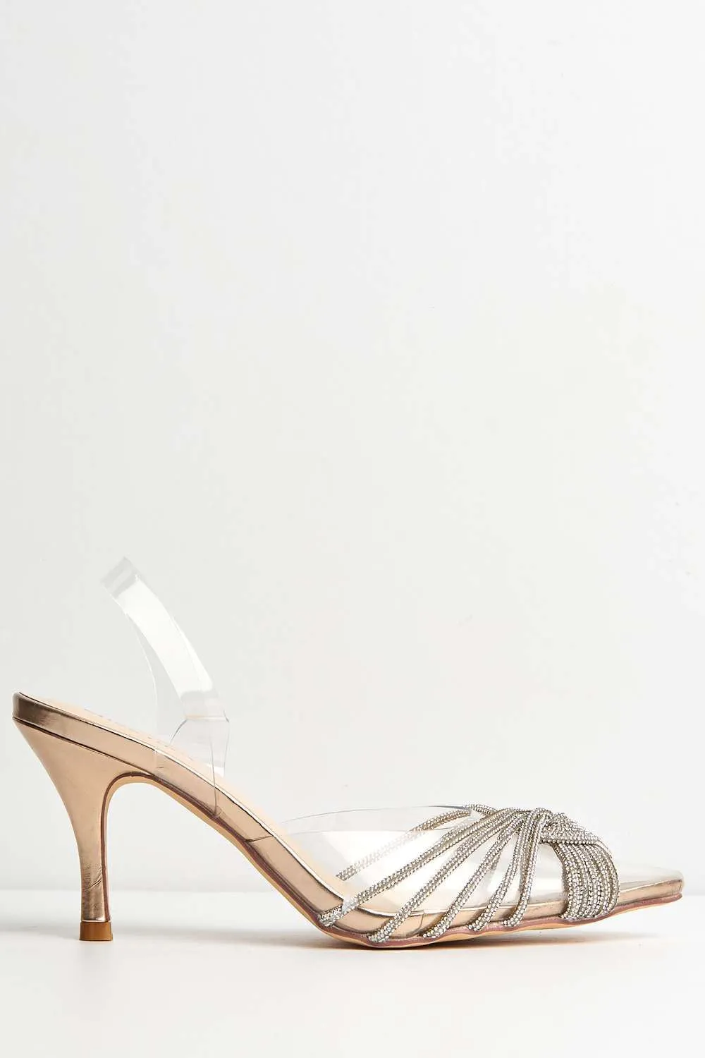 Liz Diamante Embellished Sling Back Perspex Court Shoes in Rose Gold