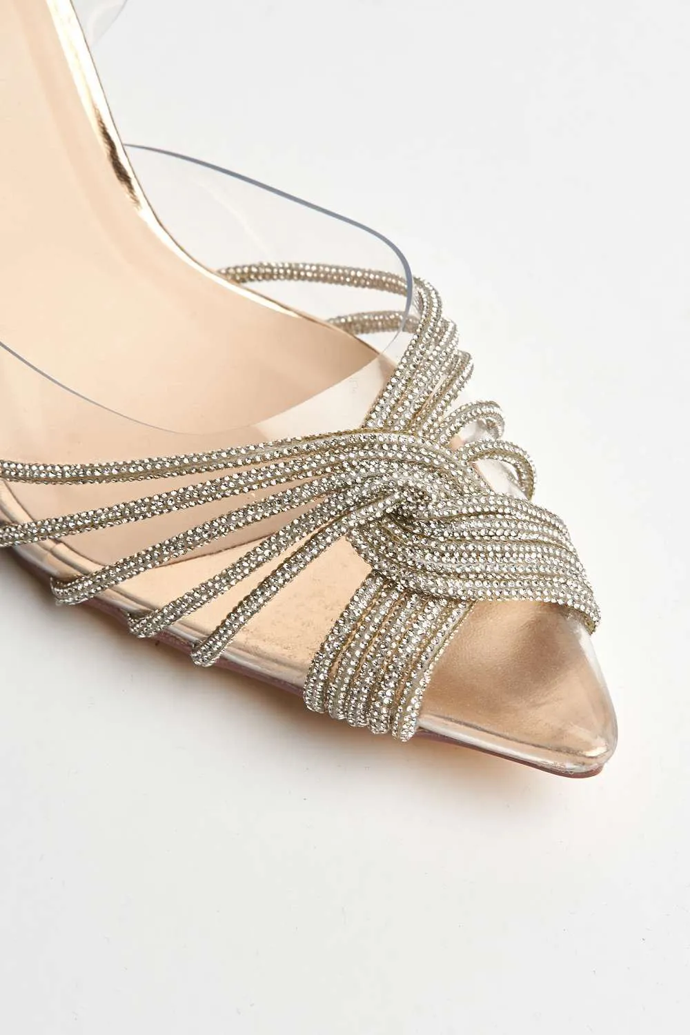 Liz Diamante Embellished Sling Back Perspex Court Shoes in Rose Gold