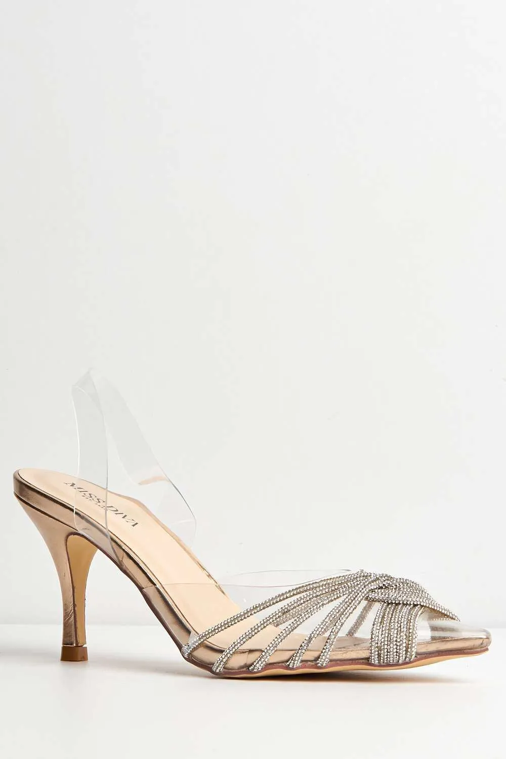 Liz Diamante Embellished Sling Back Perspex Court Shoes in Rose Gold