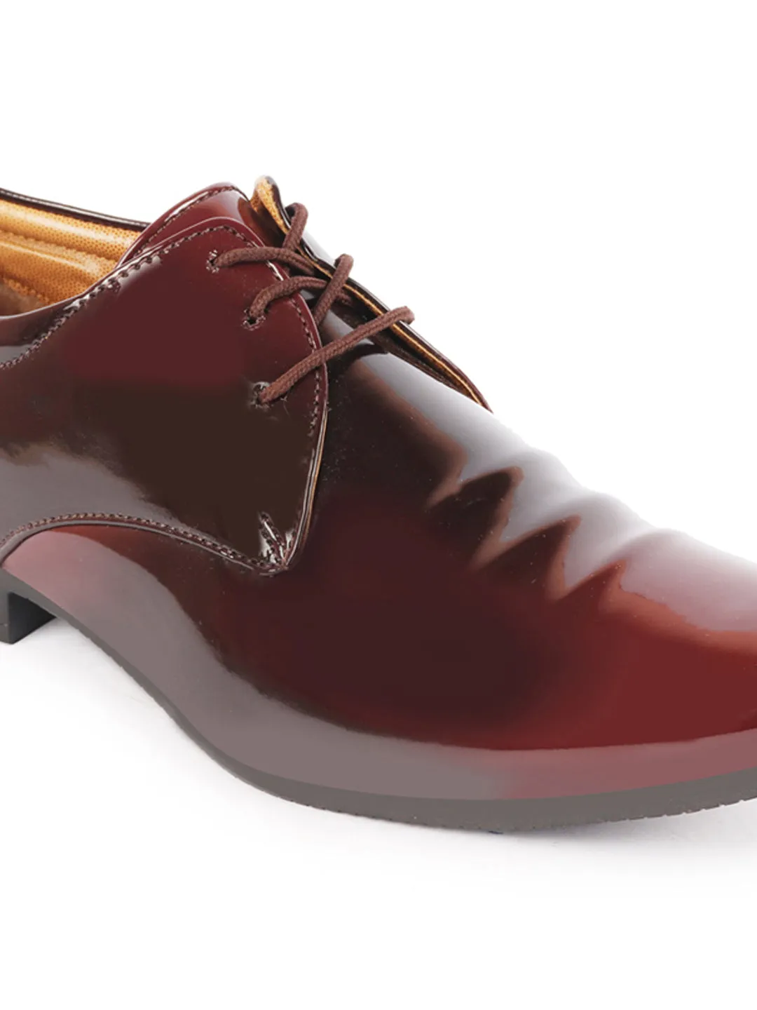 Men Brown Patent Leather Party Lace Up Stylish Fashion Comfort Lightweight Shoes