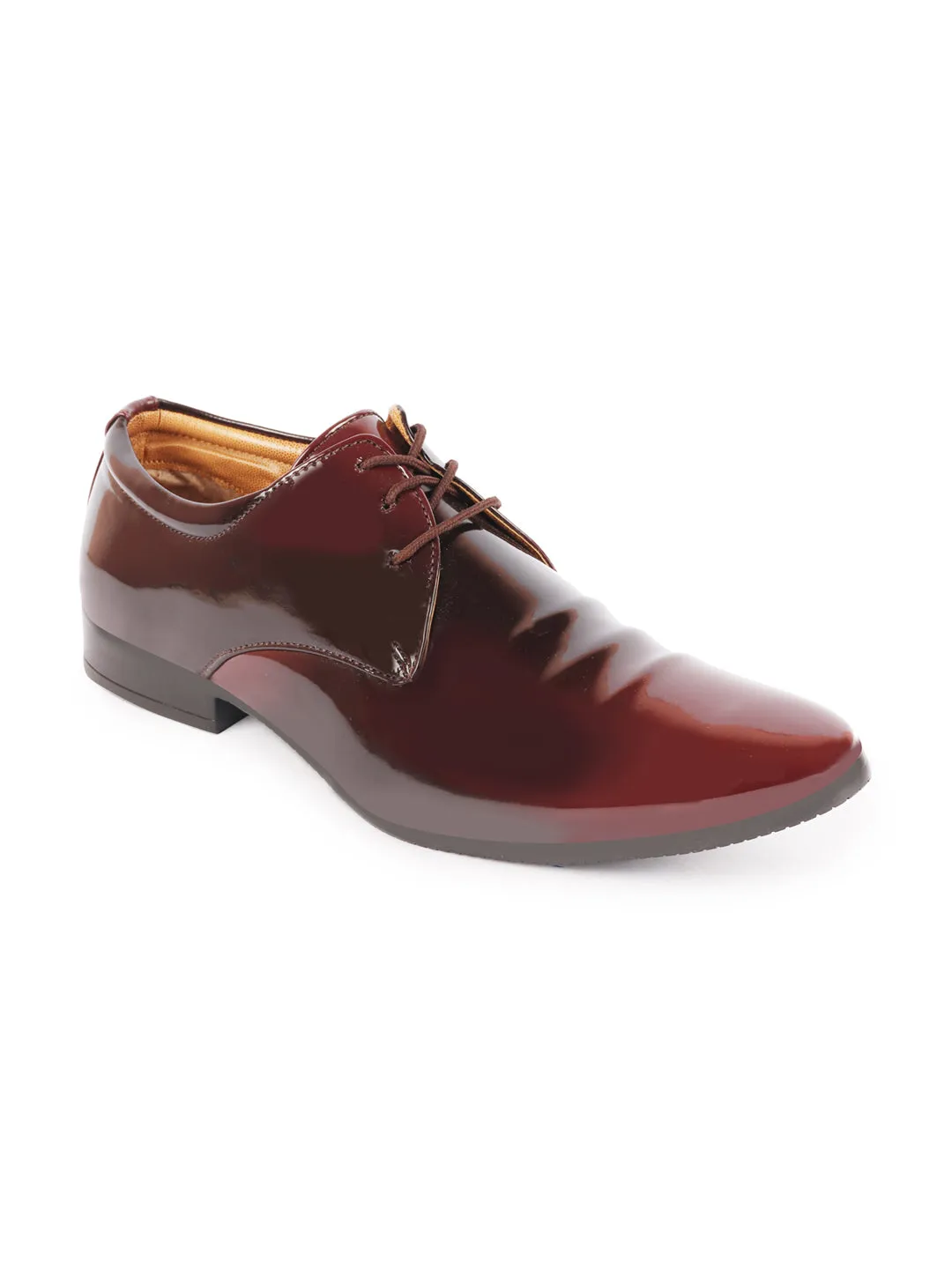 Men Brown Patent Leather Party Lace Up Stylish Fashion Comfort Lightweight Shoes