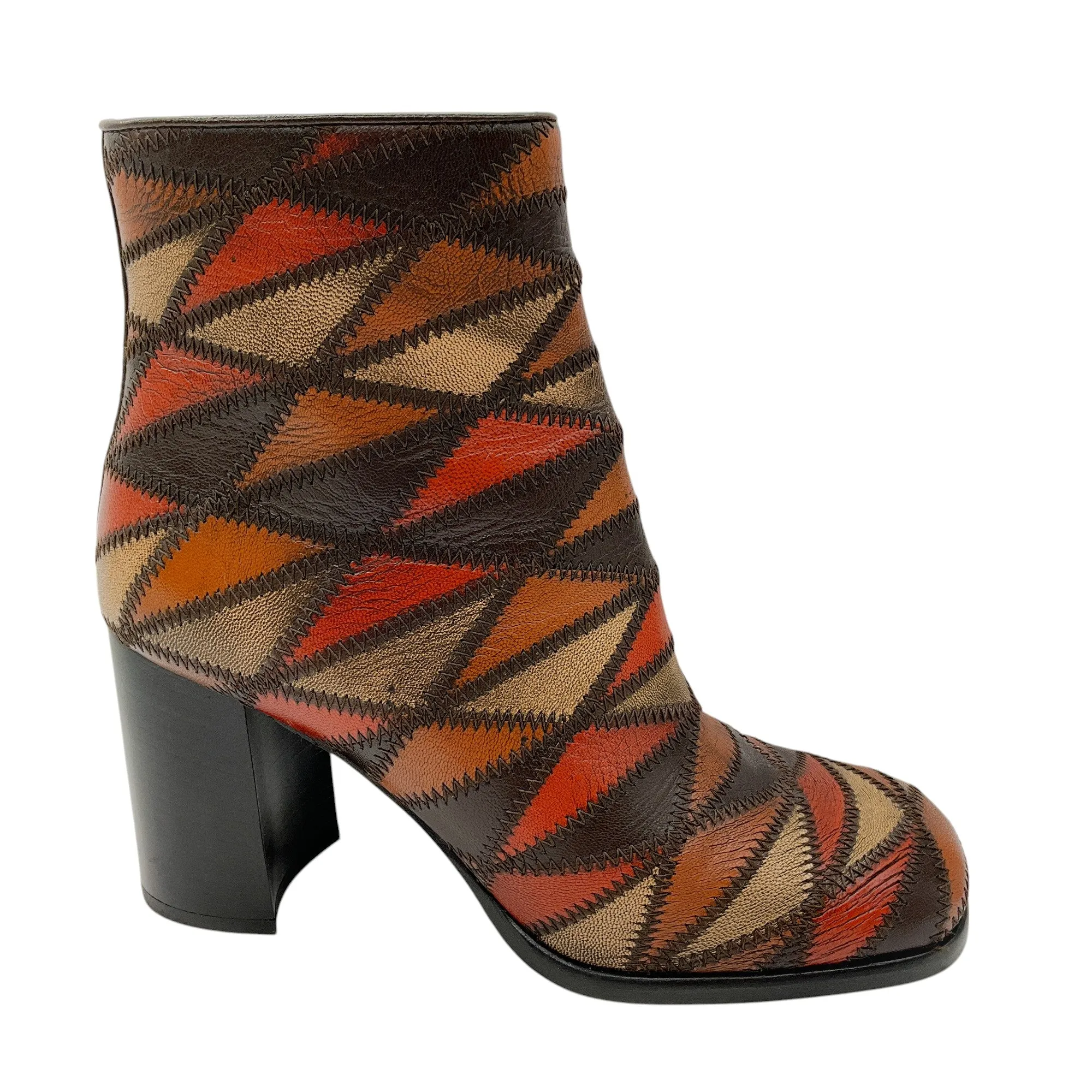 Miu Miu Brown Patchwork Leather Ankle Boots