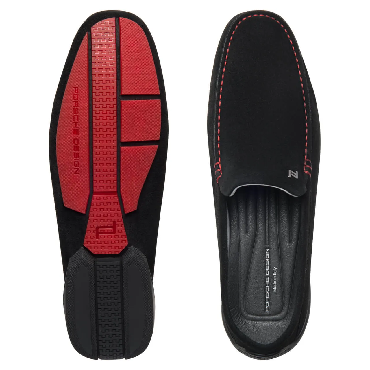 NEW Porsche Design Monaco Vel Injection Black/Red Moccasins US 8 $395