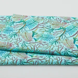 Ocean Menagerie - Sea Coral Turquoise 2 Yard Cut