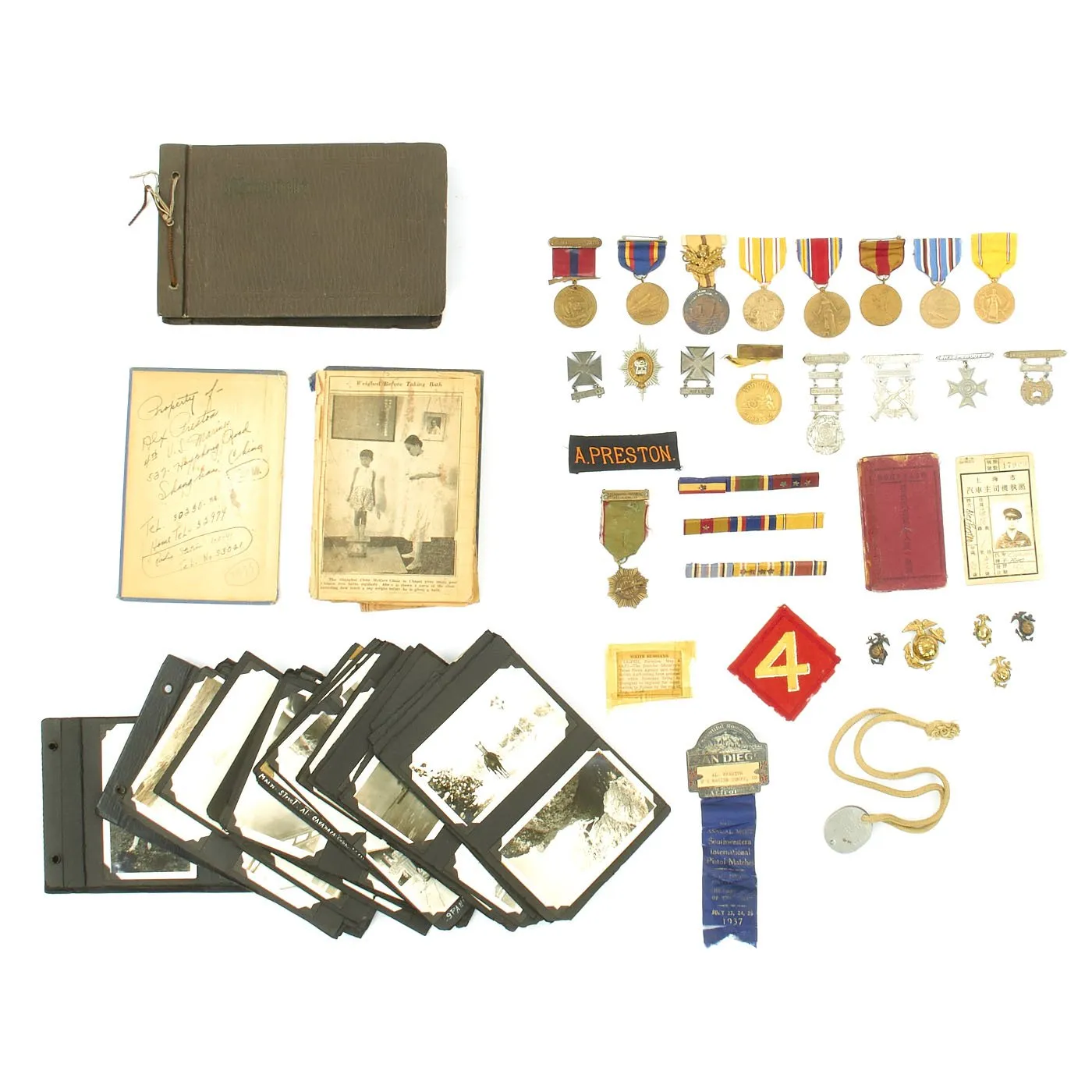 Original U.S. WWII 4th Marines USMC and China Marine Medal - Photo - Document Named Grouping