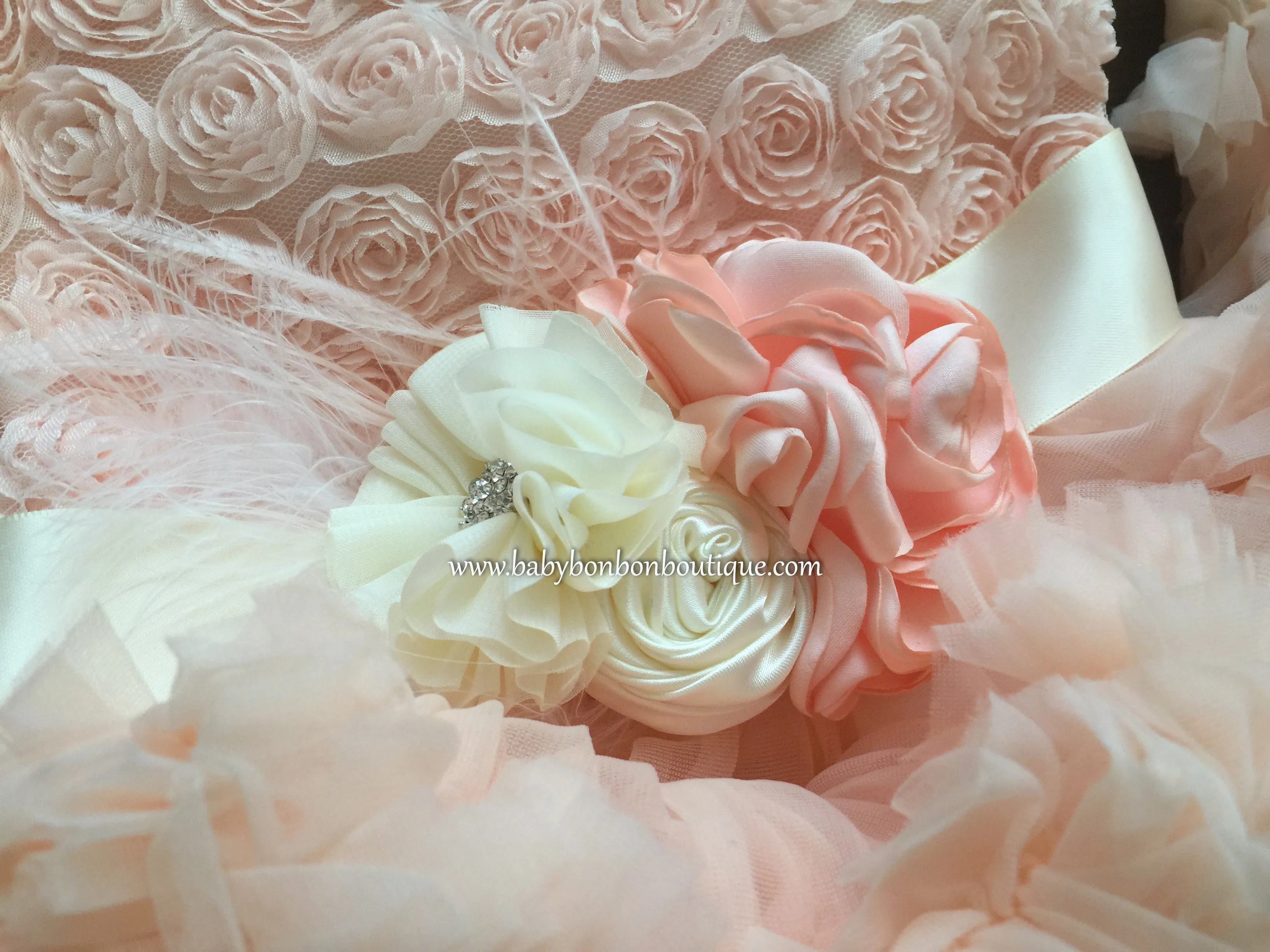 Peach & Ivory Baptism Headband, Sash, and Sandals