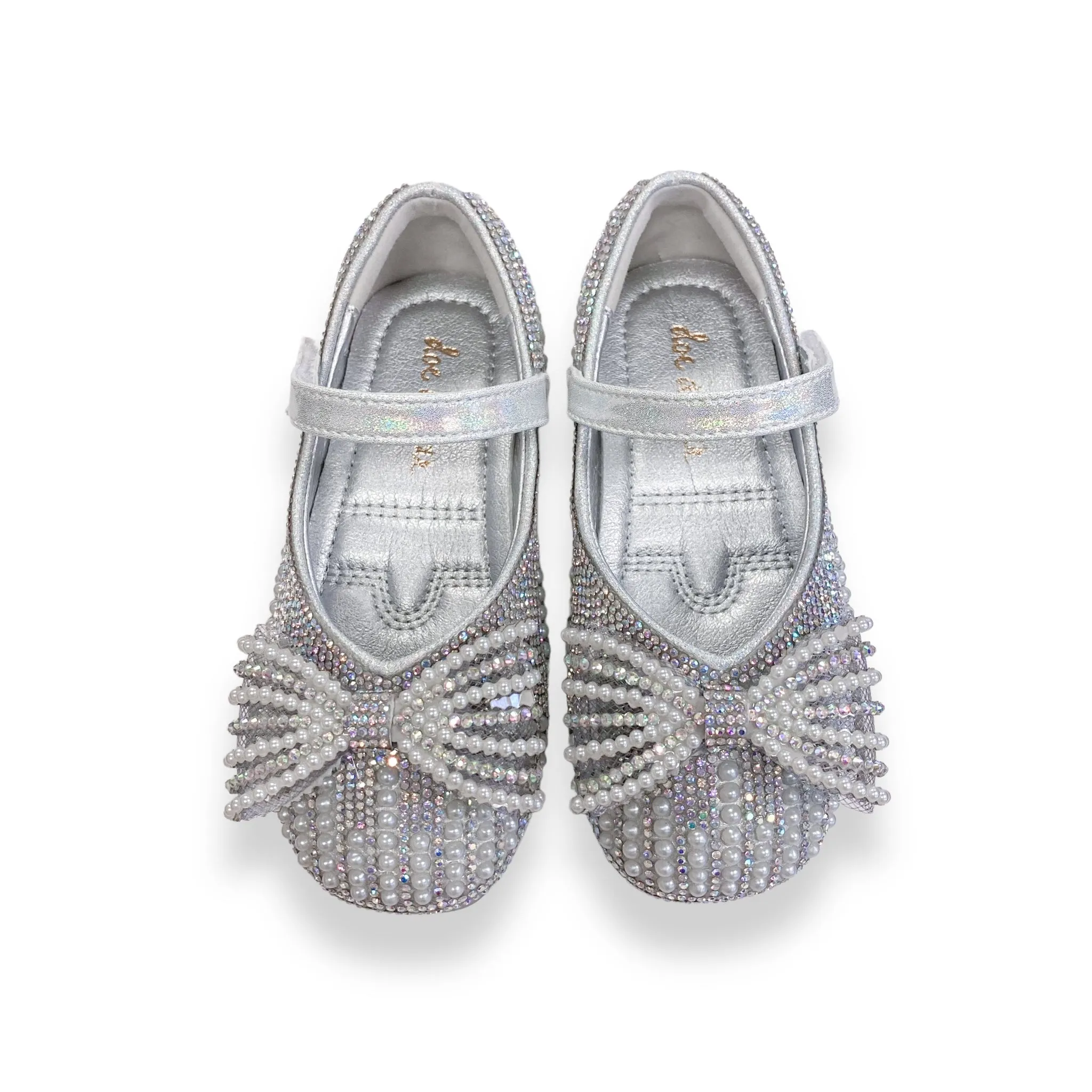 Pearl Bowtie Flat Shoes- SILVER