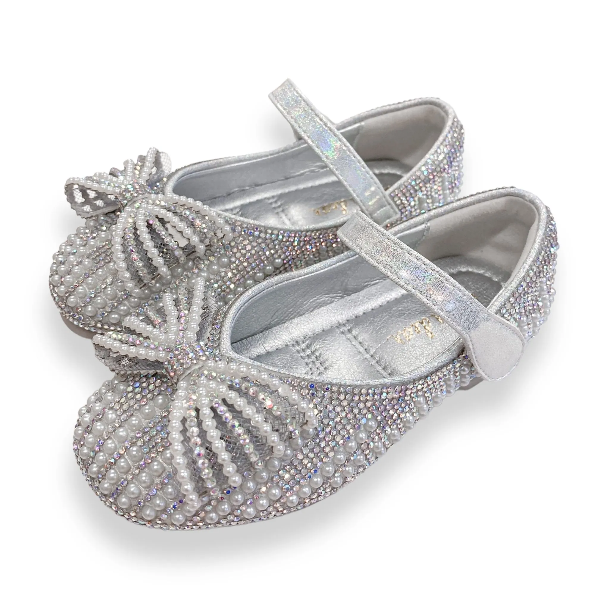 Pearl Bowtie Flat Shoes- SILVER