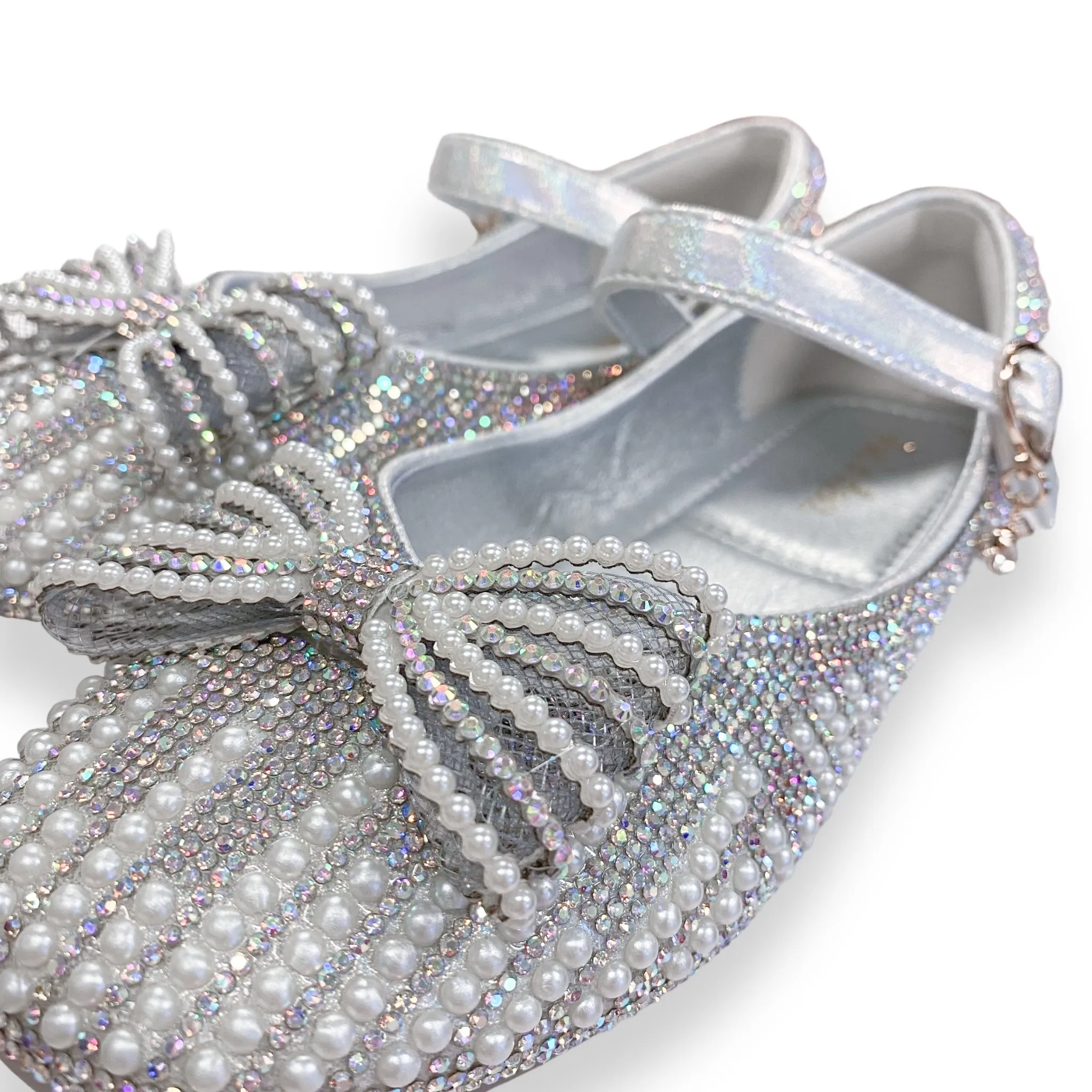 Pearl Bowtie Flat Shoes- SILVER