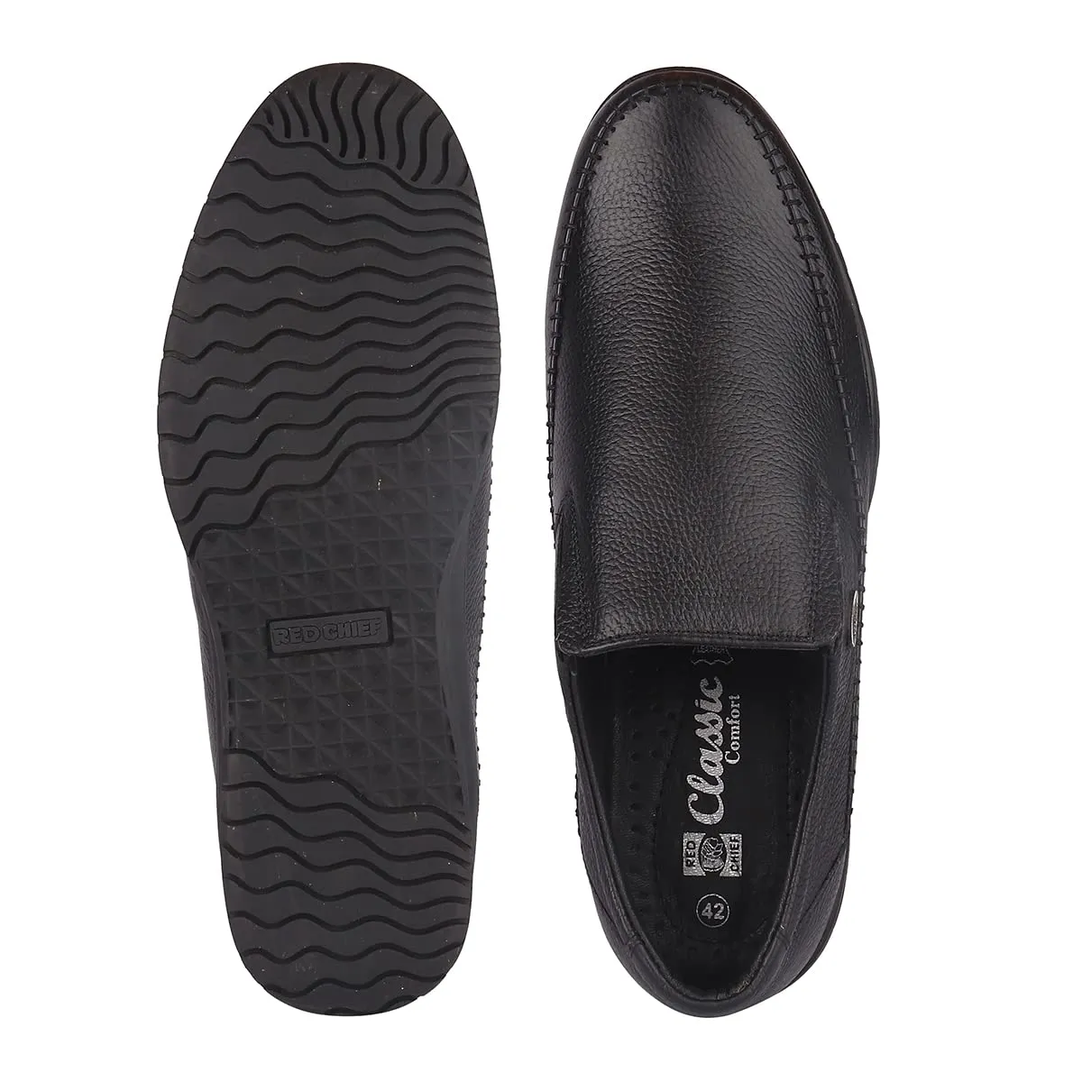 Red Chief Black Leather Formal Slip on Shoes for Men