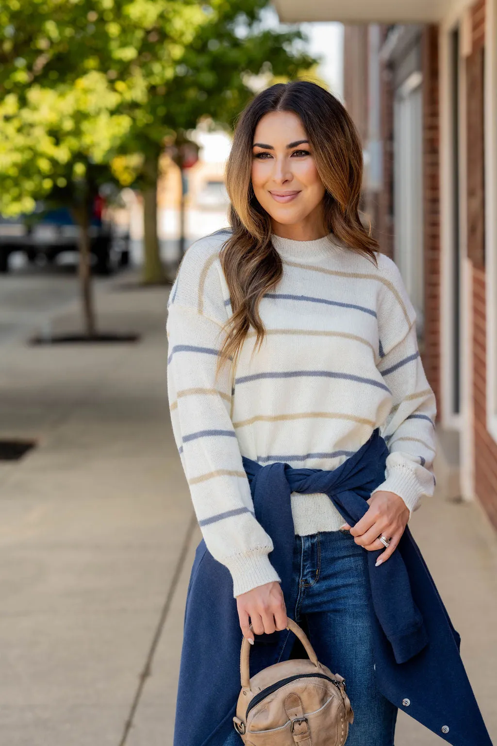 Relaxed Sleeve Striped Sweater