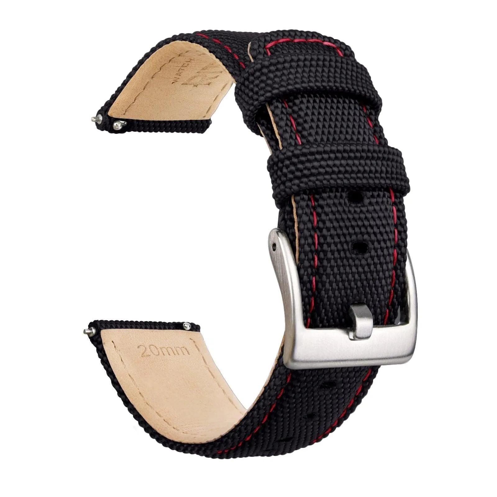 Ritche Black Sailcloth Quick Release Watch Band Red stitching