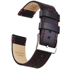 Ritche Black/Red Stitching Top Grain Leather Watch Band