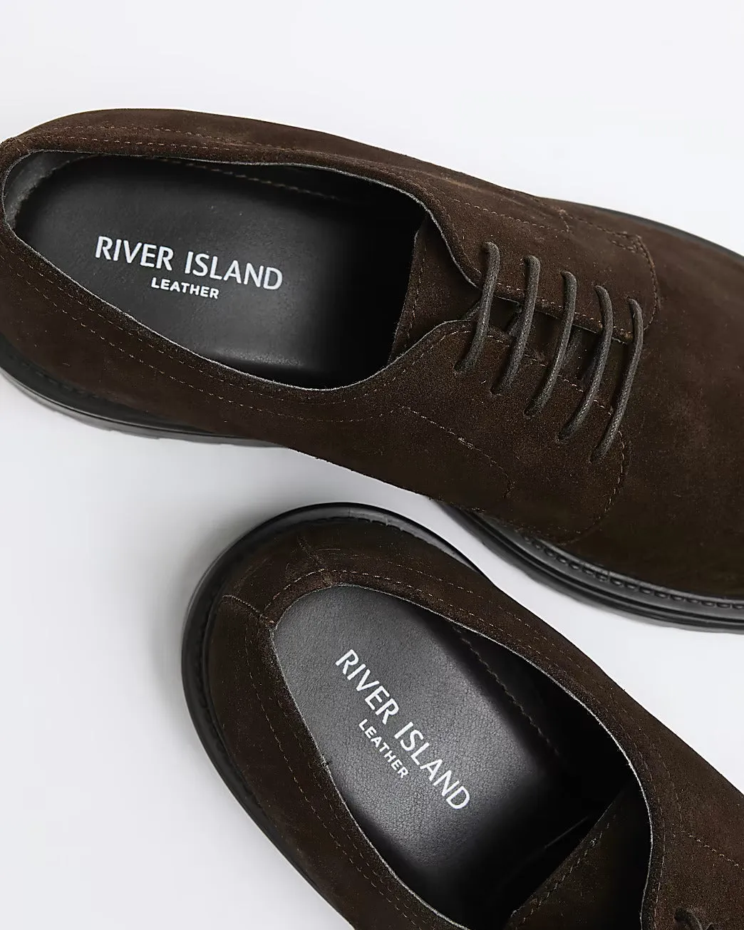 River Island Shanklin Dark Brown Suede Chunky Derby Mens Shoes