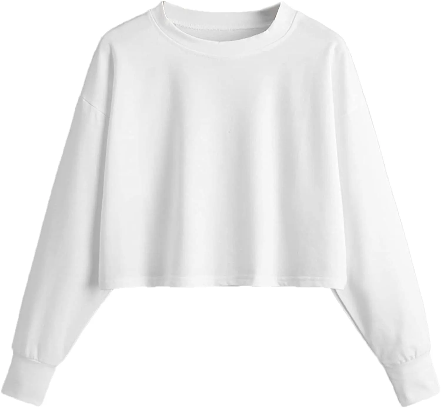 Romwe Women's Drop Shoulder Lantern Sleeve Raw Hem Aesthetic Sweatshirt Pullover Crop Top