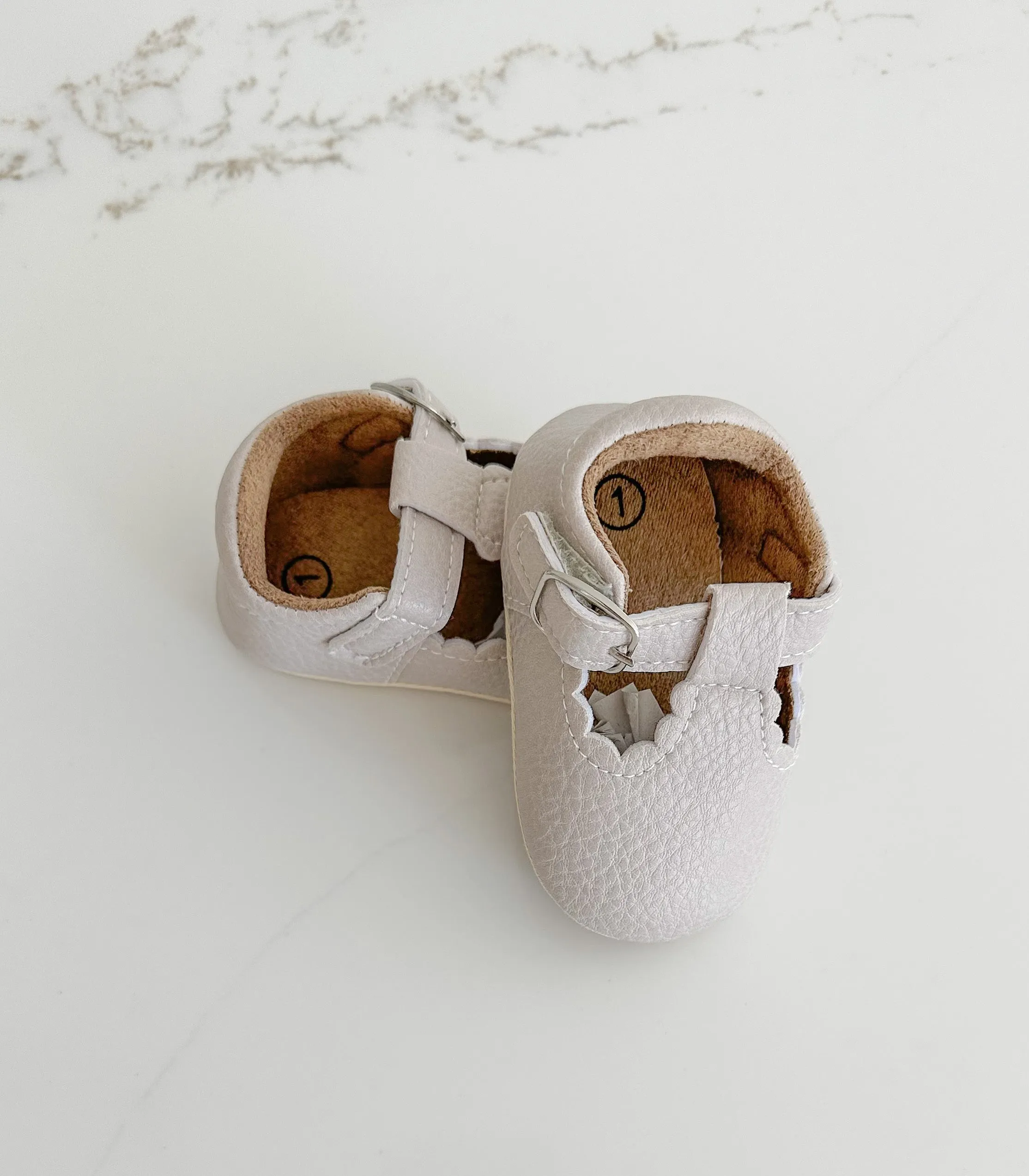 Scalloped First Walker Shoes - Oat