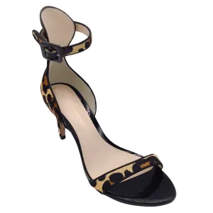 Sophia Webster Tan / Brown / Black Leopard Printed Calf Hair Ankle Strap Sandals