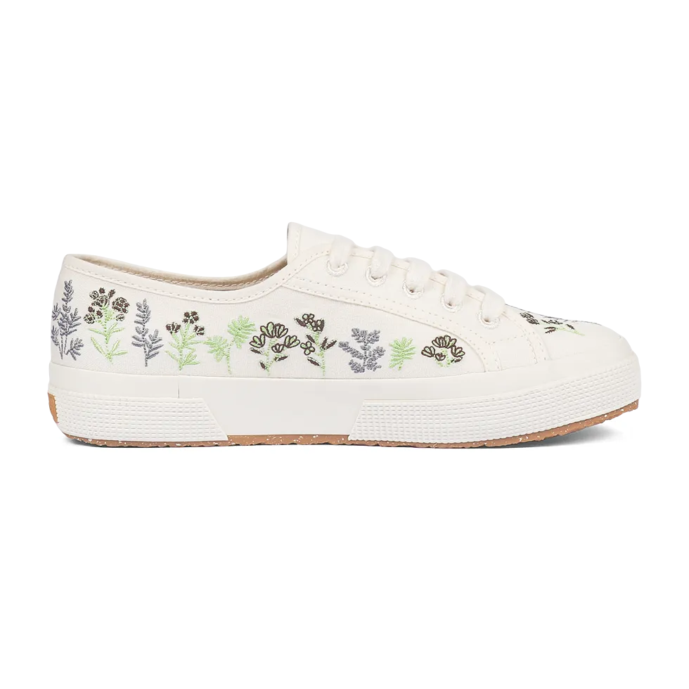 Superga 2750 Organic Flowers Embroidery Green Chocolate