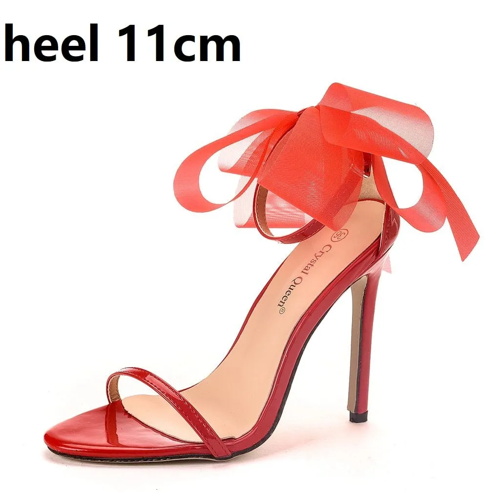 Sweet Bow Knot Elegant Ankle Strap Party Sandals Thin High Heel Wedding Shoes