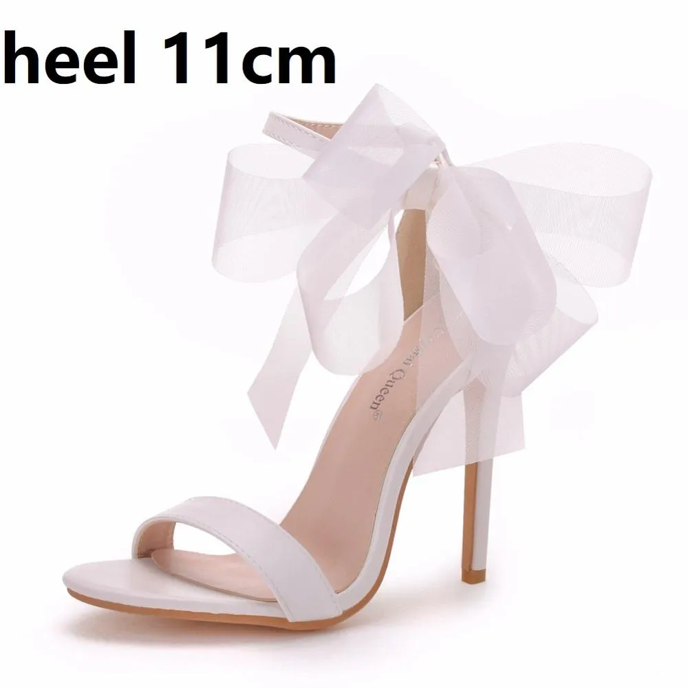 Sweet Bow Knot Elegant Ankle Strap Party Sandals Thin High Heel Wedding Shoes