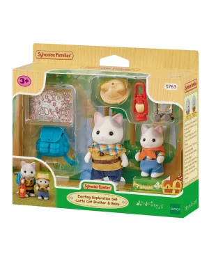 Sylvanian Families Exciting Exploration Set Latte Cat Brother and Baby