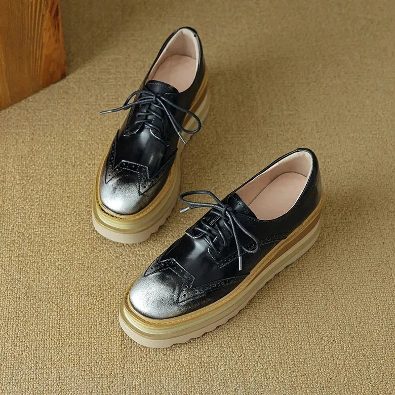 Thick Sole Genuine Leather Lace-up Platform Oxford Shoes