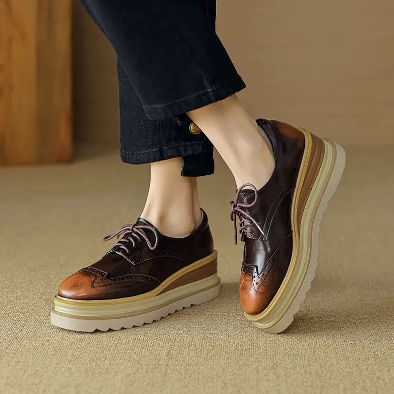 Thick Sole Genuine Leather Lace-up Platform Oxford Shoes