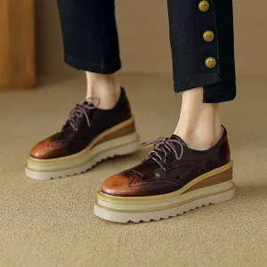 Thick Sole Genuine Leather Lace-up Platform Oxford Shoes