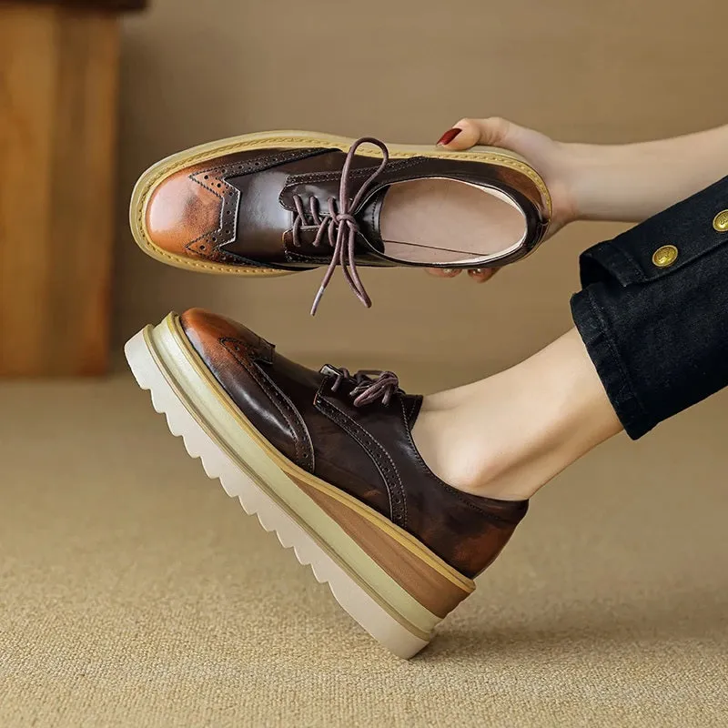 Thick Sole Genuine Leather Lace-up Platform Oxford Shoes