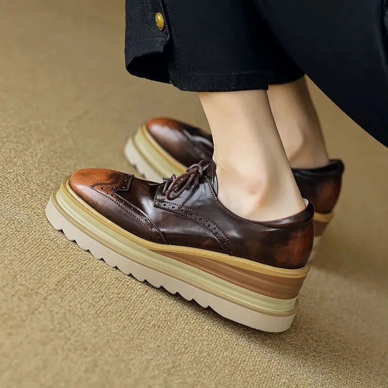 Thick Sole Genuine Leather Lace-up Platform Oxford Shoes