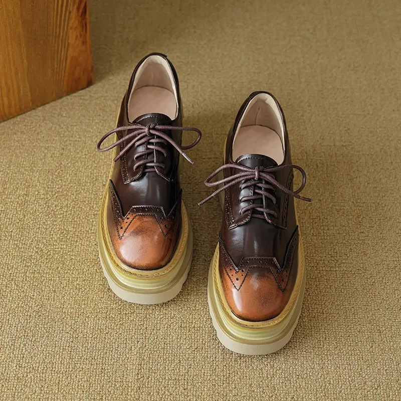 Thick Sole Genuine Leather Lace-up Platform Oxford Shoes