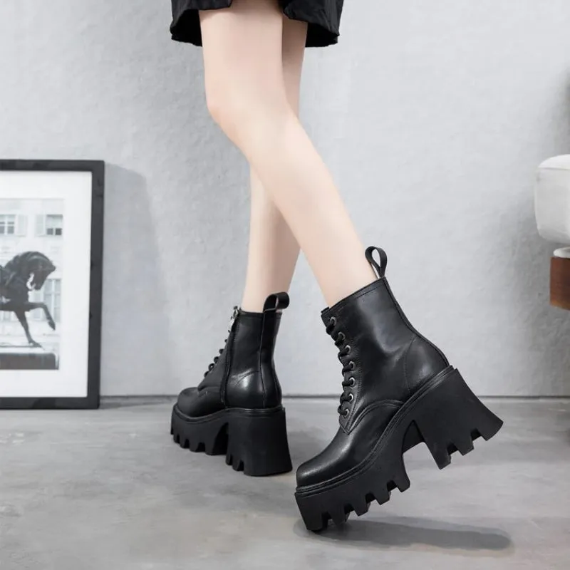 Trendy and Chic Platform Square Heel Ankle Boots for Women