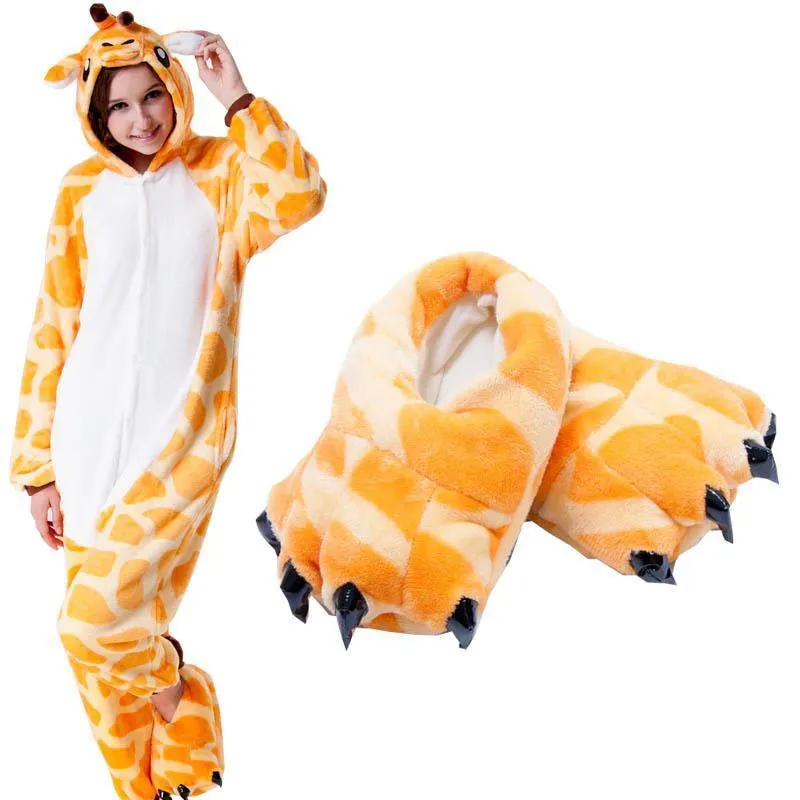 Unisex Animal Giraffe cosplay Kigurumi fleece slippers shoes