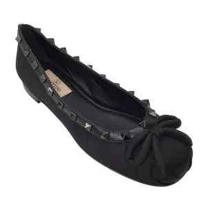 Valentino Black Rockstud Satin Ballet Flats