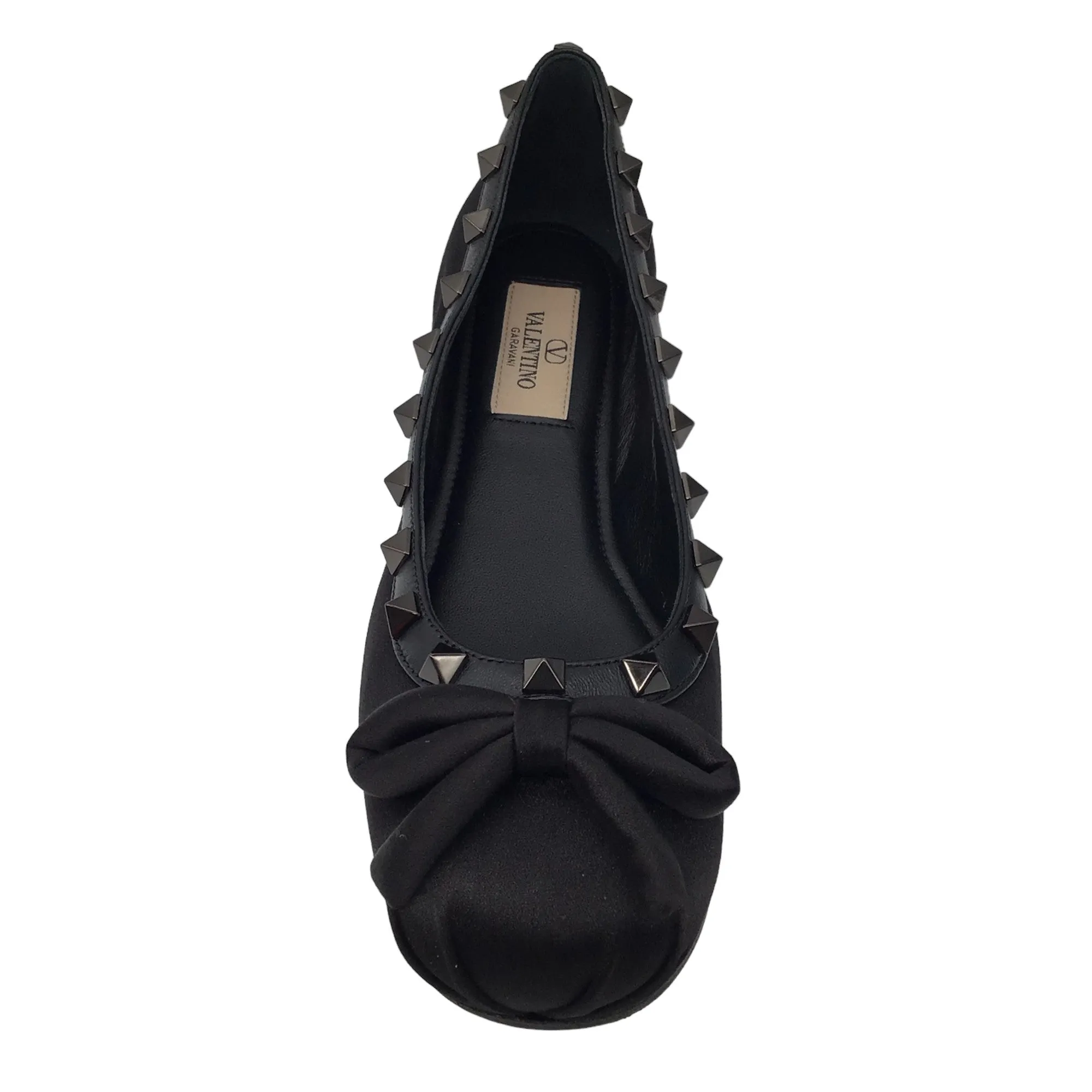 Valentino Black Rockstud Satin Ballet Flats