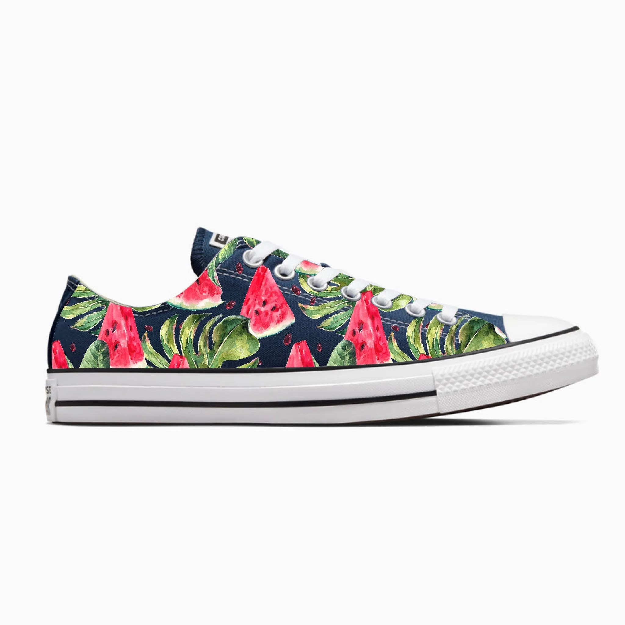 Watermelon Pattern on Navy Low Top Converse Shoes - Men's and Women's Custom Tie Lace Up Sneakers