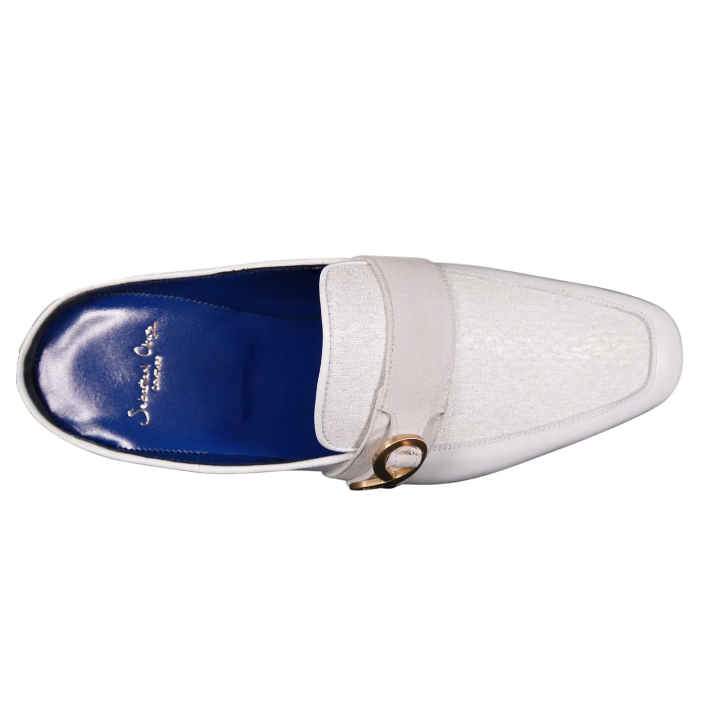 White Diamante With Yellow Gold Hardware Leather Slippers